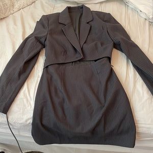 Blazer gray pinstripe cut out dress small